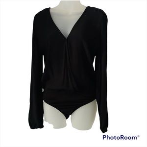 Lovers + Friends Vision Long Sleeve Bodysuit Blouse Top Black Small